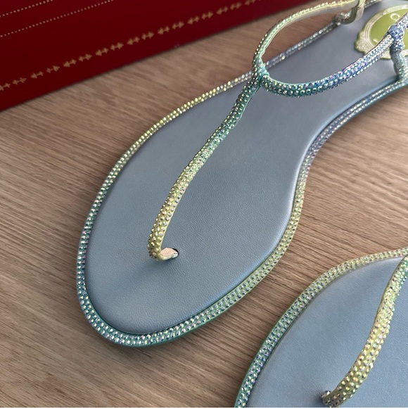 Rene Caovilla Blue Green Gradient Swarovski Crystal Thong Sandals - Picture 11 of 11